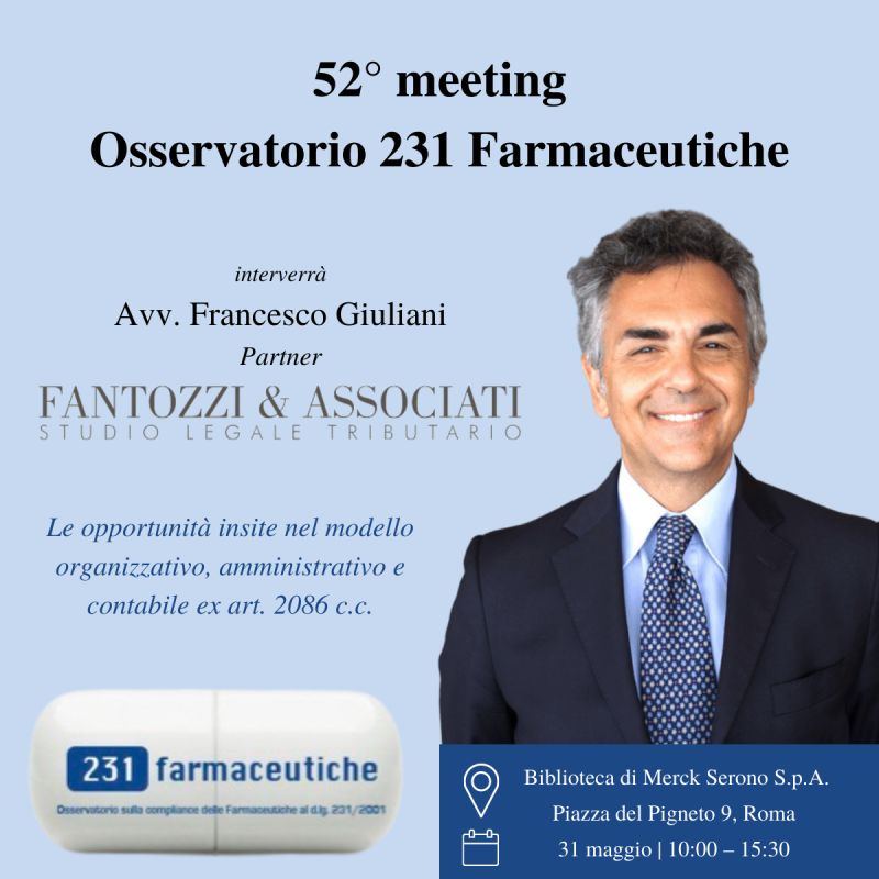 Francesco Giuliani relatore al 52° meeting dell’Osservatorio 231 Farmaceutiche