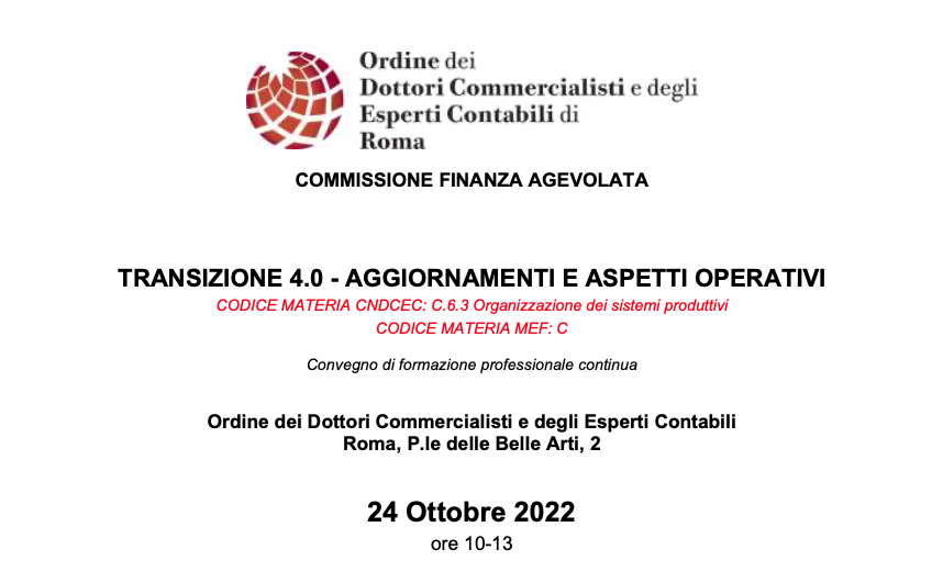 Edoardo Belli Contarini relatore al convegno «Transizione 4.0 – Aggiornamenti e aspetti operativi»