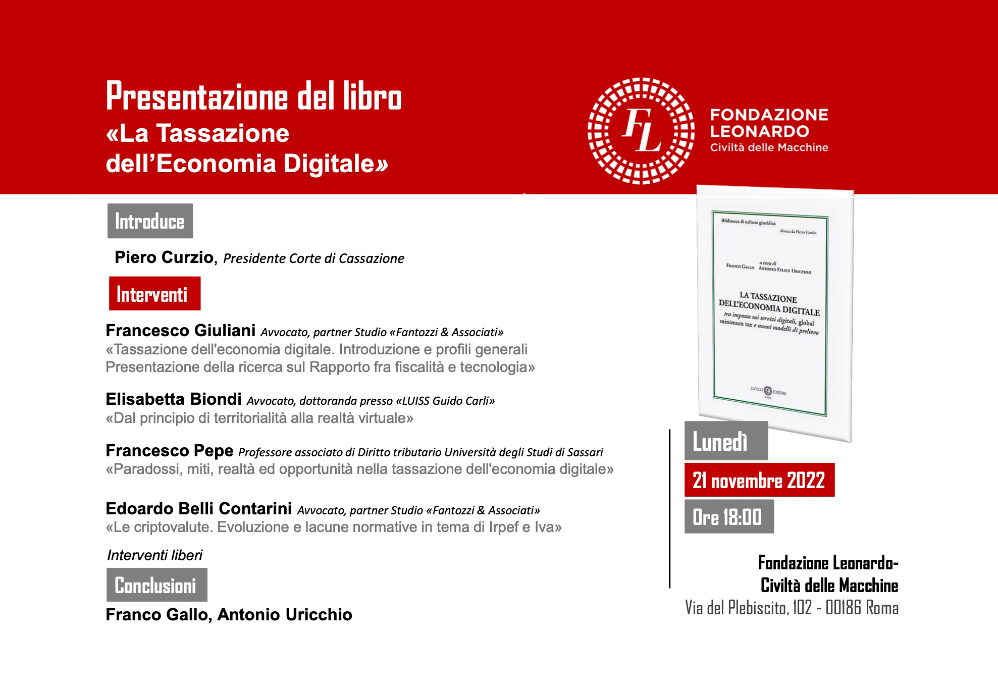 Fondazione Leonardo, presentazione del volume «La tassazione dell’economia digitale»