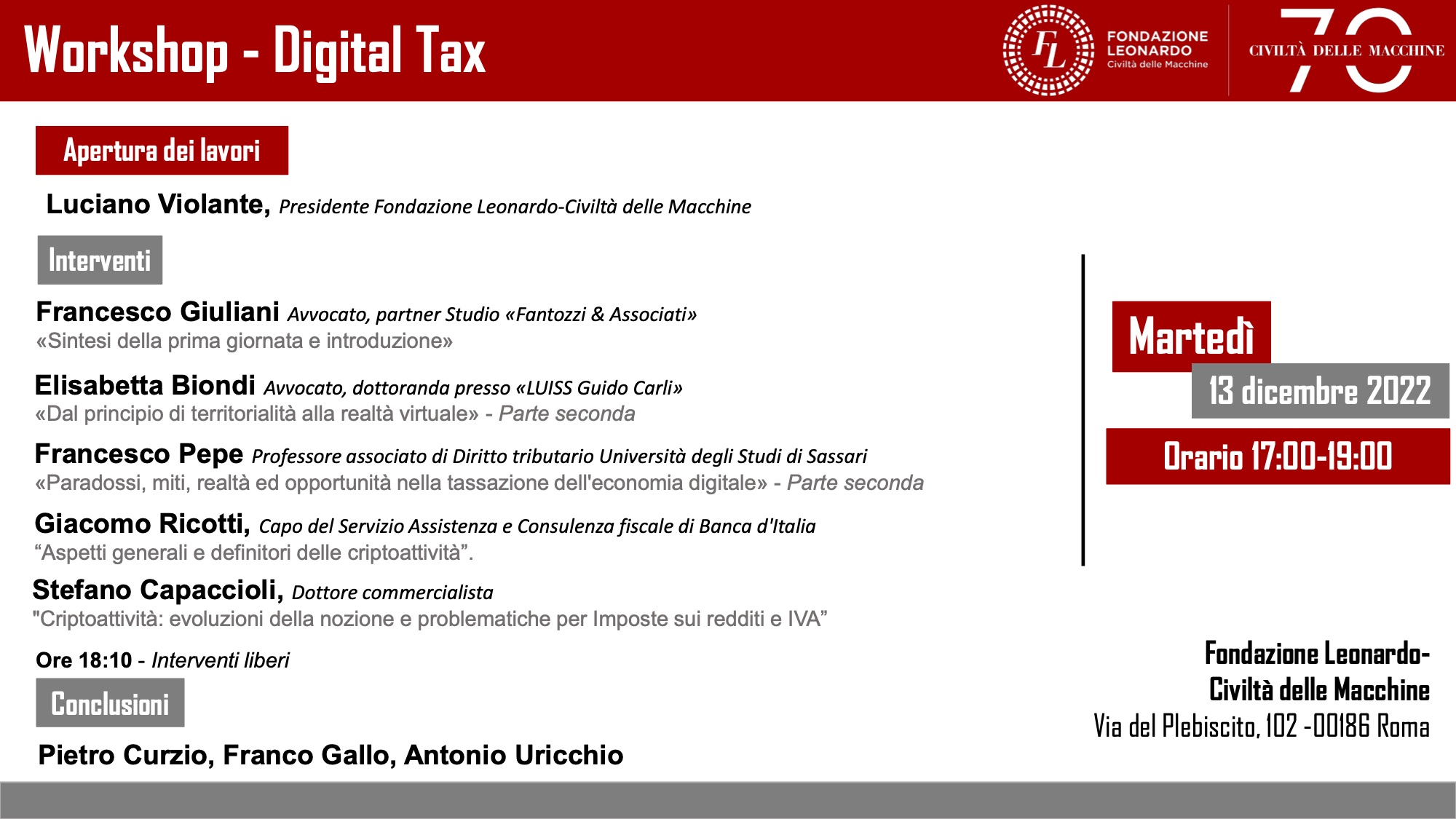 Francesco Giuliani introduce il Workshop “Digital Tax” di Fondazione Leonardo