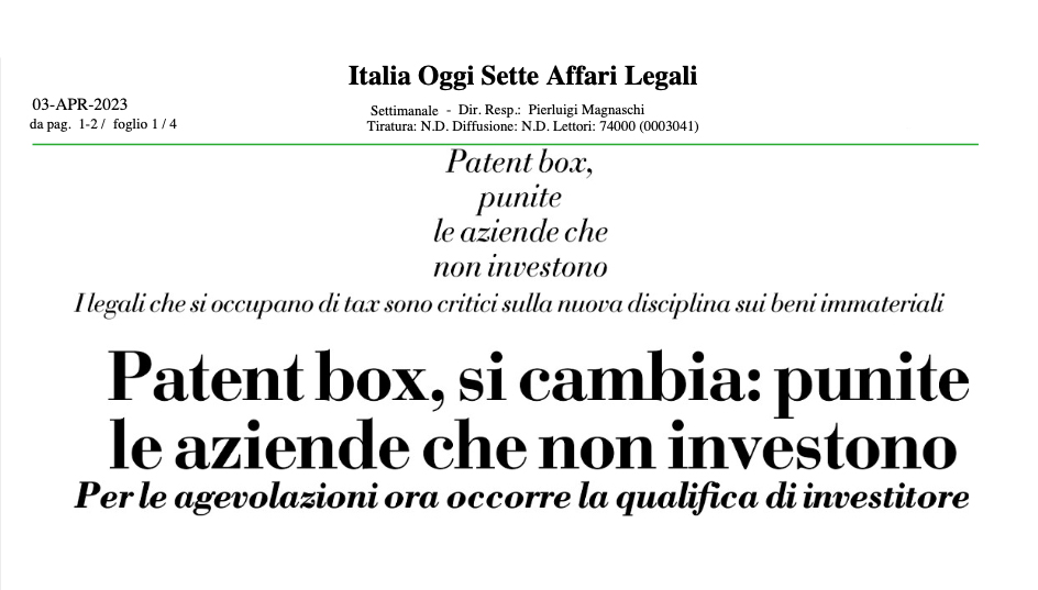 Patent box: l’intervento di Francesco Giuliani su ItaliaOggi