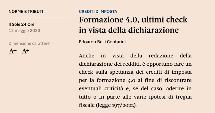 Formazione 4.0 – Edoardo Belli Contarini su Il Sole 24 Ore